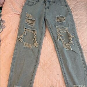 Forever 21 Ripped Light Blue Boyfriend Jeans